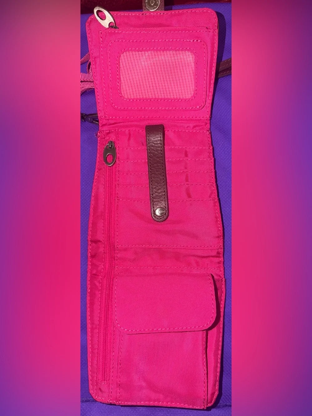 Leather-Trim Pink Crossbody Bag